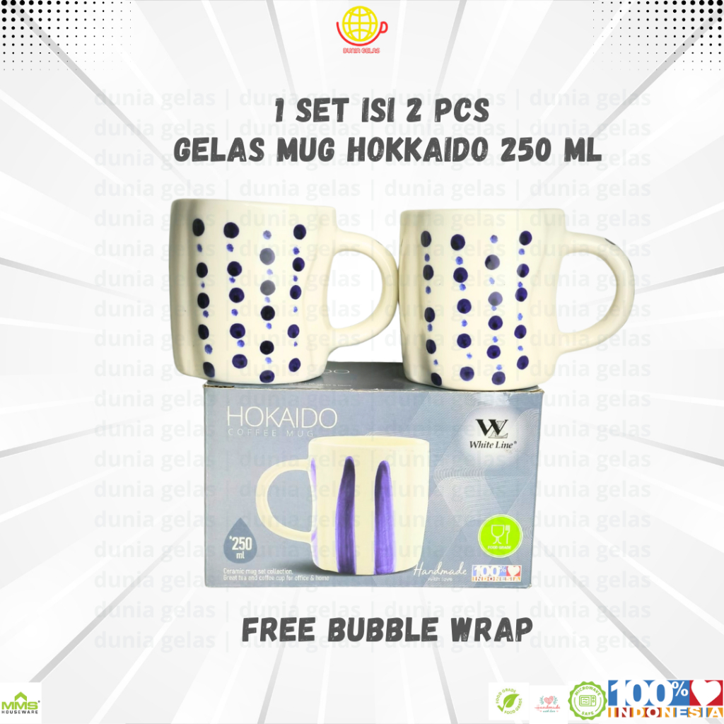 1 Set isi 2 pcs Gelas Mug Hokkaido 250 ml/ Gelas Keramik Set / Gelas Kado / Cangkir Keramik Motif Tu