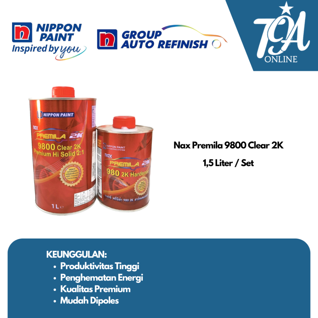 NIPPON PAINT AUTO REFINISH Nax Premila 9800 Premium 2K Clear Coat High Solid 1,5 Liter / Set