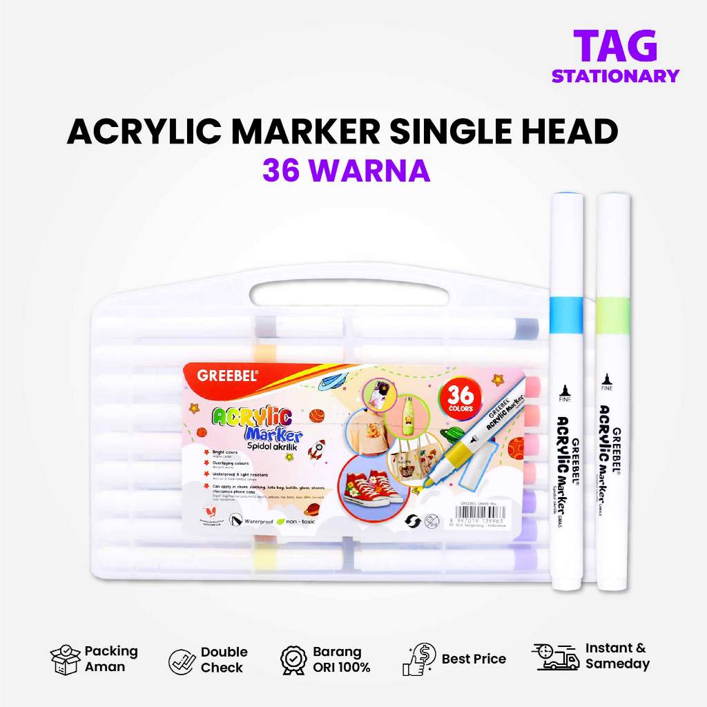 

GREEBEL Spidol Acrylic Marker Single Head / GMAS 36 Warna / Spidol Warna Warni Timur Agung Grosir