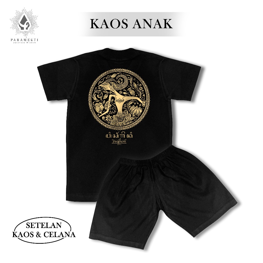 Paramesti Setelan Kaos Celana Anak Wayang Wisanggeni T-shirt Laki-laki Pria Perempuan Cotton Katun C