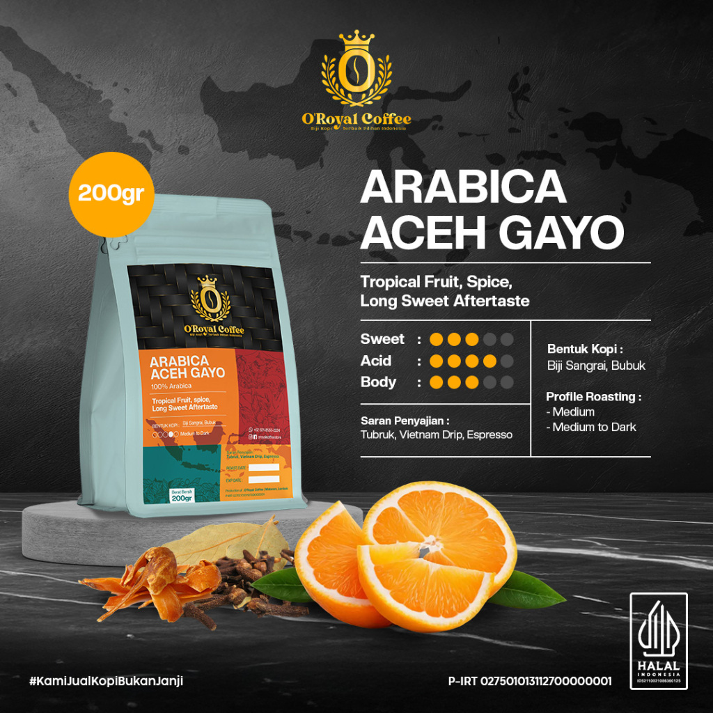 

Kopi Bubuk/Biji 100% Arabika Aceh Gayo | Medium to Dark Roast- O'Royal Coffee