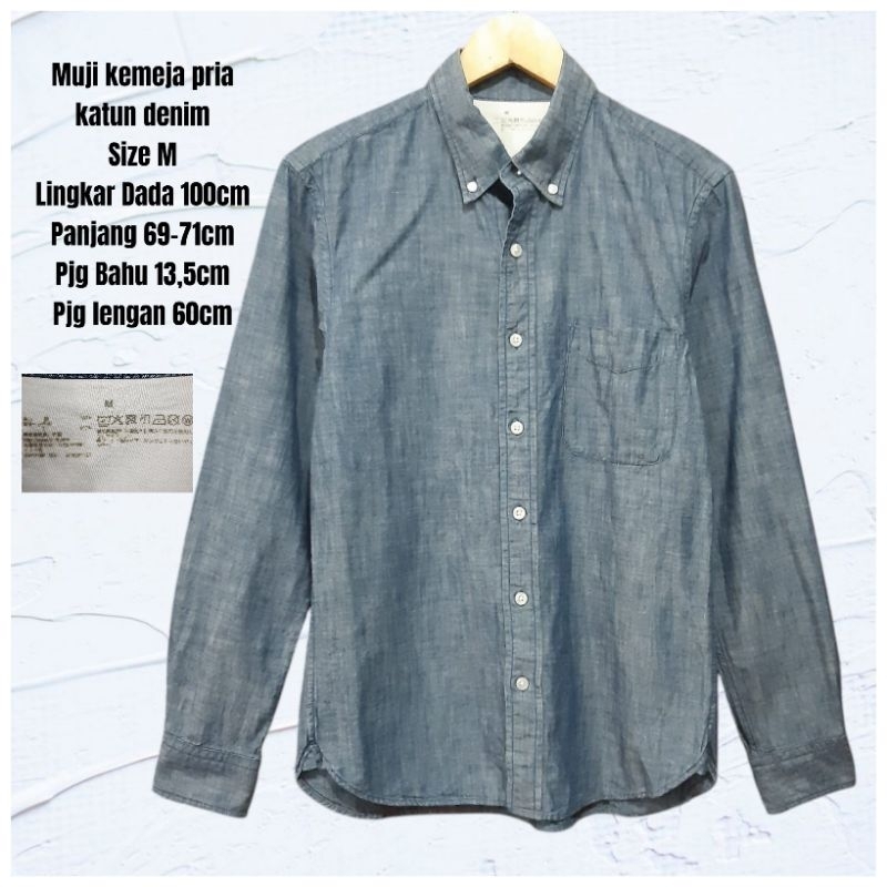 Muji kemeja pria katun denim