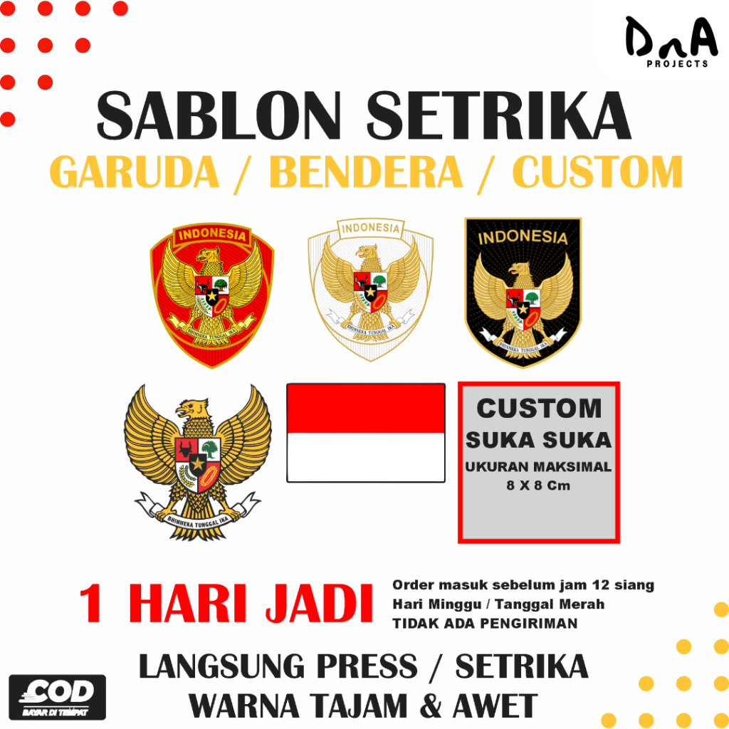 Sablon Setrika Logo Bendera/ Logo Garuda/ Logo Custom Desain Bebas Suka Suka