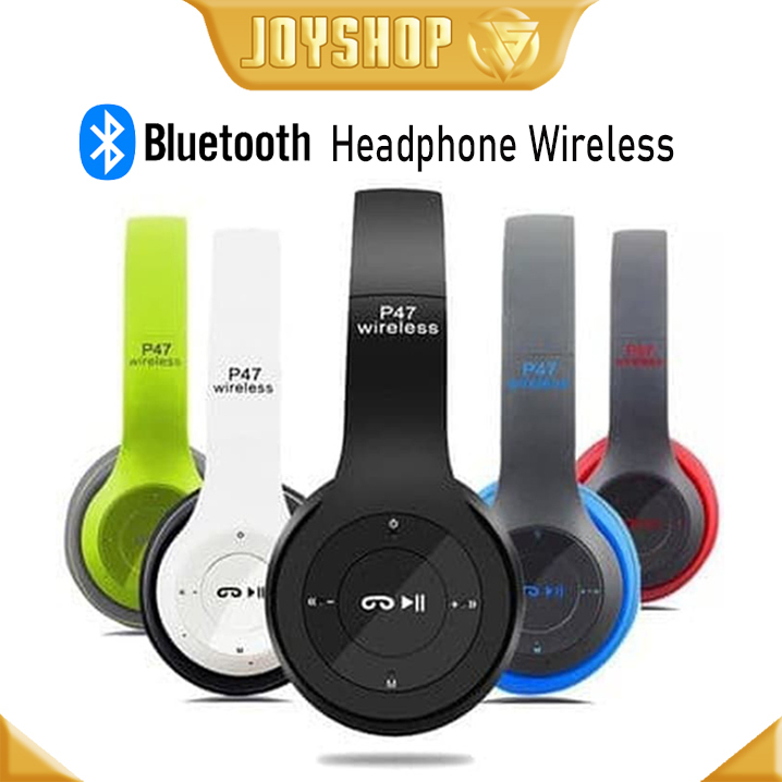 Headphone Bluetooth P47 Wireless Headset Bando Black Tanpa Kabel HD Stereo Sound