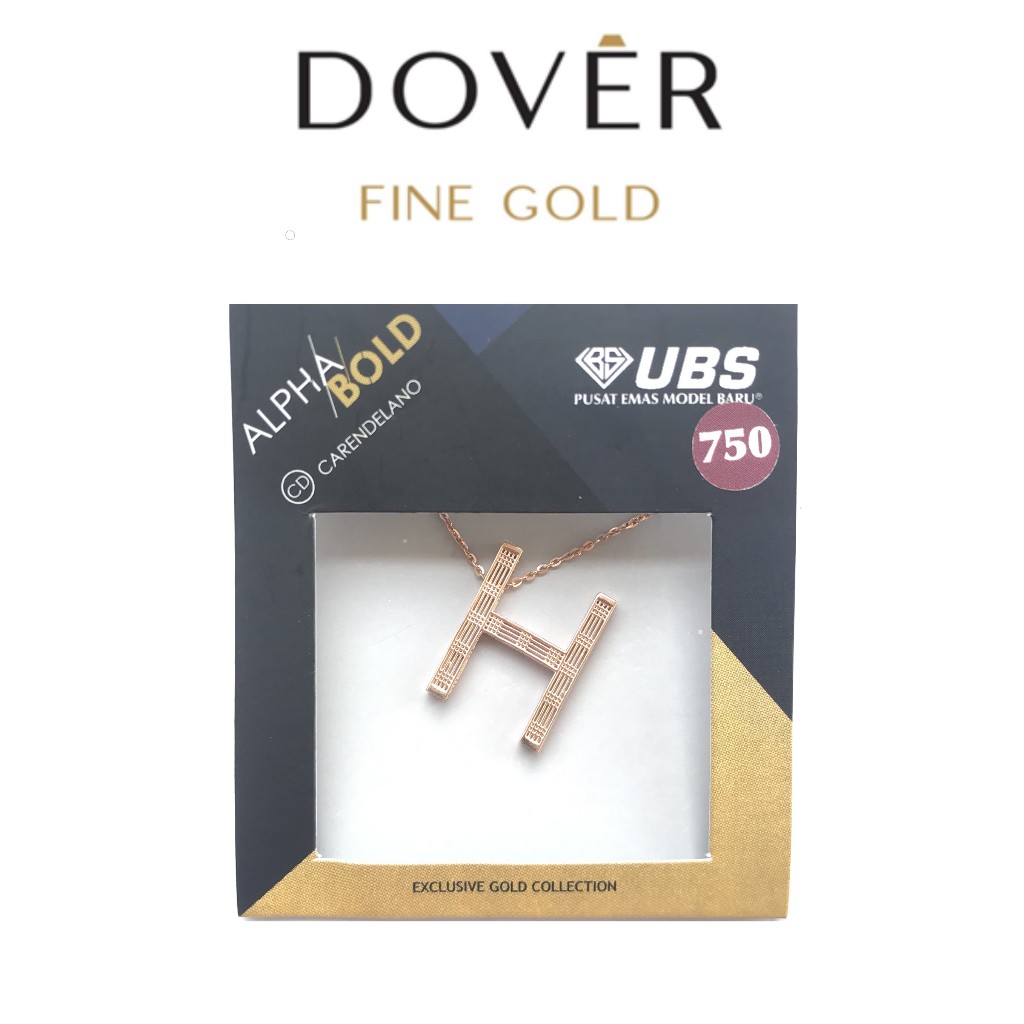 Kalung Huruf Emas UBS Carendelano Alpha Bold Kadar 750 / 75% Alphabet / Alfabet Rose Gold / Gold