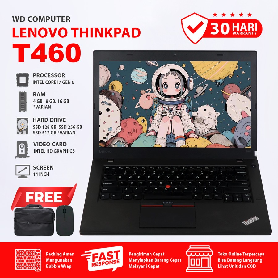 Lenovo T460 Dual VGA NVIDIA Core I7 Gen 6 I Ram 16 Gb Ssd 1 TB I Windows 10 I Bonus Mouse Dan Tas