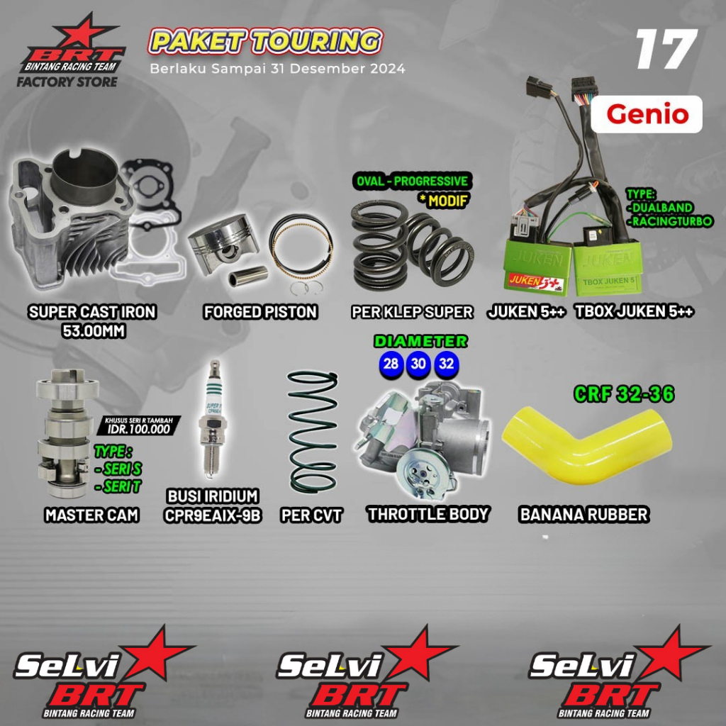 PAKET TOURING BRT BLOK SET PISTON PER KLEP ECU JUKEN 5++ THROTTLE BODY BANANA RUBBER PER CVT BUSI IR