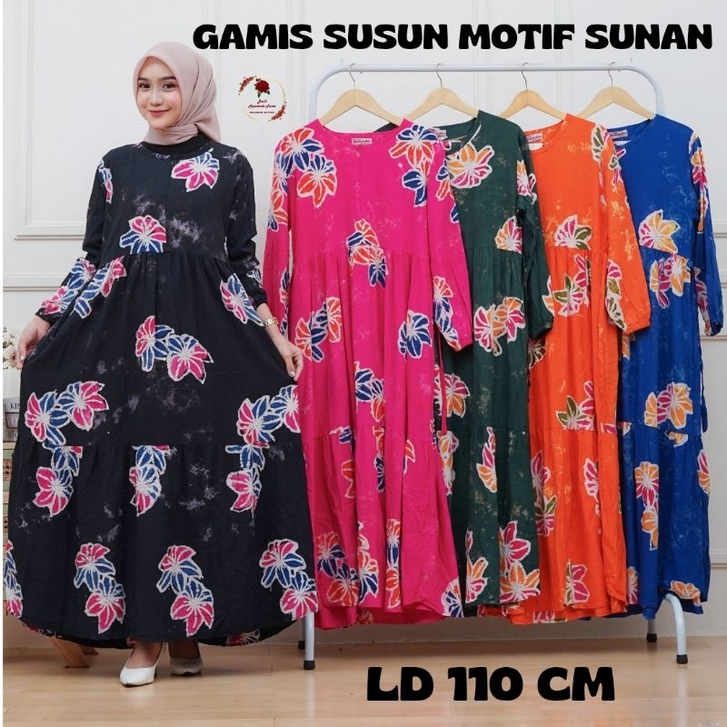 GAMIS BATIK CAP MOTIF SUNAN LD 110 CM BUSUI FRIENDLY || Bisa COD