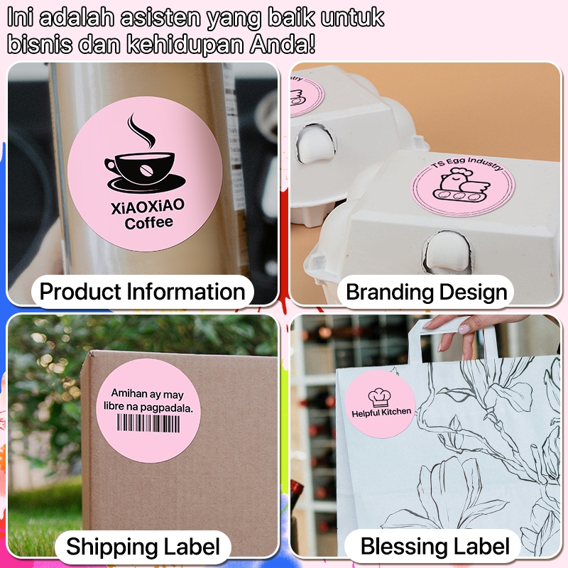 

Promo Oneprint stiker label termal warna bentuk hati persegi bulat 5050mm 7575mm, label termal