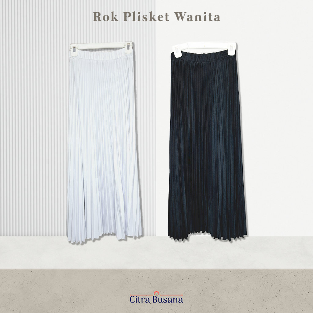 ROK PLISKET PAYUNG / PLEATED SKIRT WARNA MONOKROM HITAM PUTIH