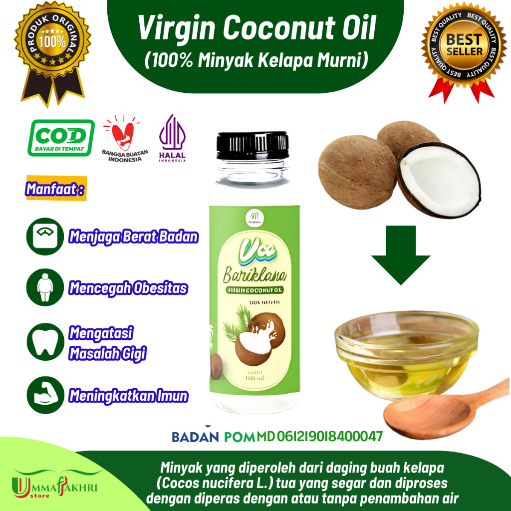 

Virgin Coconut Oil VCO Bariklana 100ml – Minyak Kelapa Sehat untuk Jantung, Rambut & Kulit