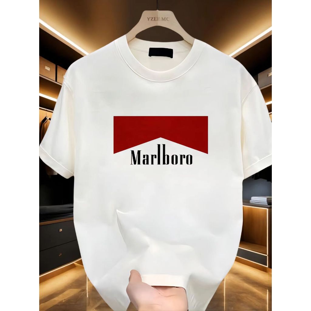 2025 musim panas baru Marlboro mencetak kaos katun lengan pendek pria longgar seratus tren atasan le