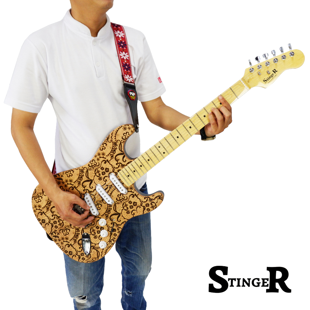 Gitar Listrik Melodi Elektrik STINGER Model Stratocaster Body Engraved Ukir Gravir