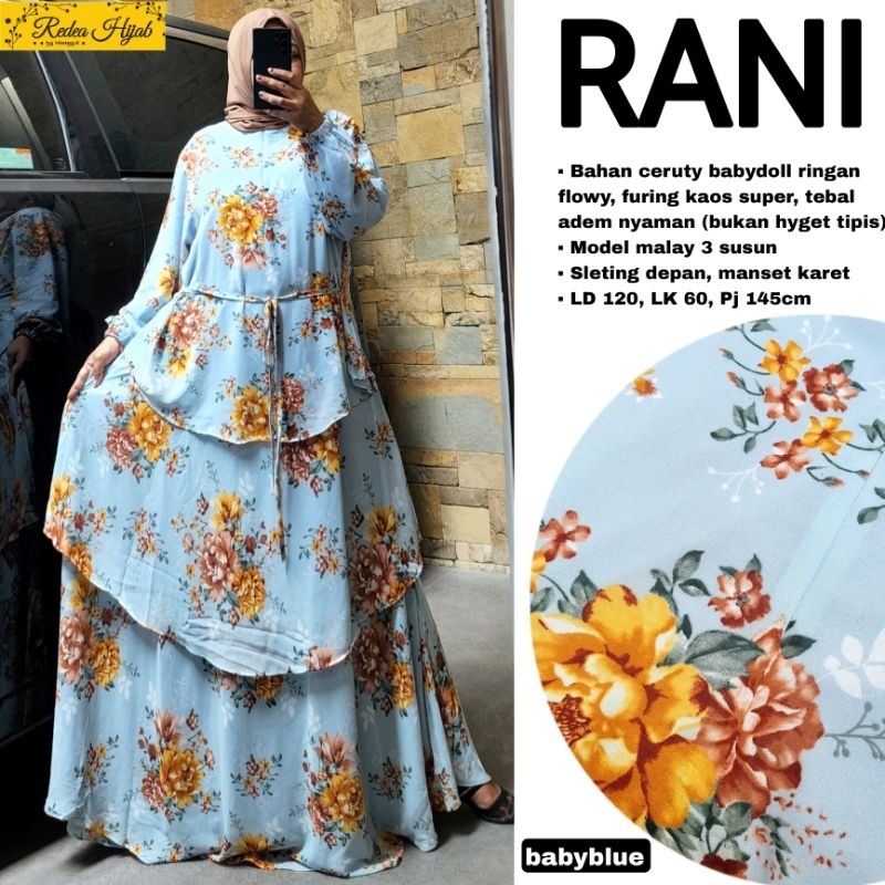 Rani Gamis Malay Ceruti Jumbo 3 Layer LD 120 PB 145+ cm Dress Gaun Lebaran Ceruty Furing Full Harumi