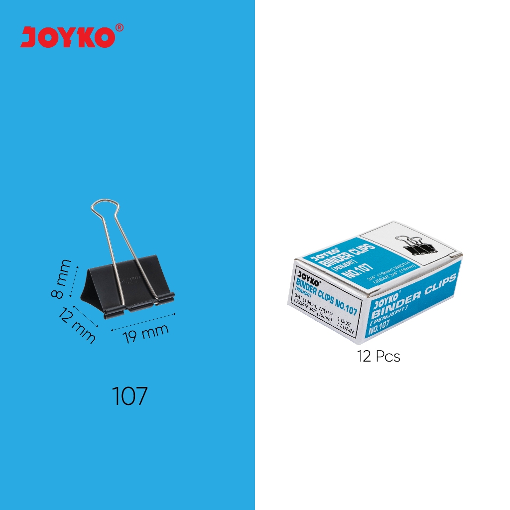 

Binder Clips 107 (3/4" 19mm width) isi 12 pcs