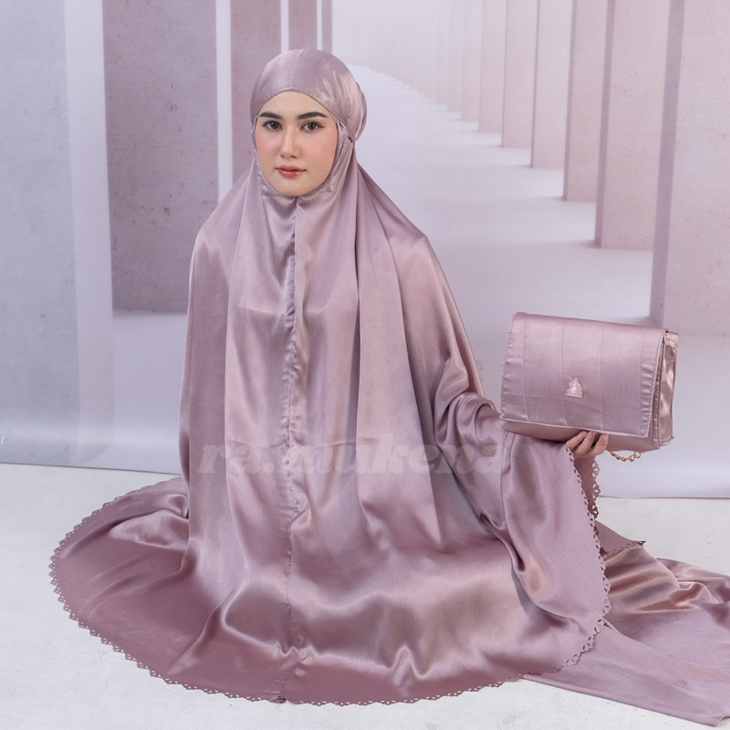 Mukena Dewasa 2in1 Silk premium cornskin polos lasercut jumbo