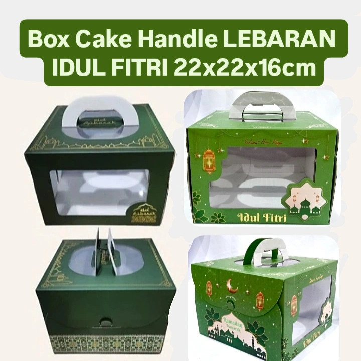 

5 pcs Cake Box Handle Idul Fitri Box Kotak Kue Cake Packaging Hampers Eid Mubarak 22x22x16 cm