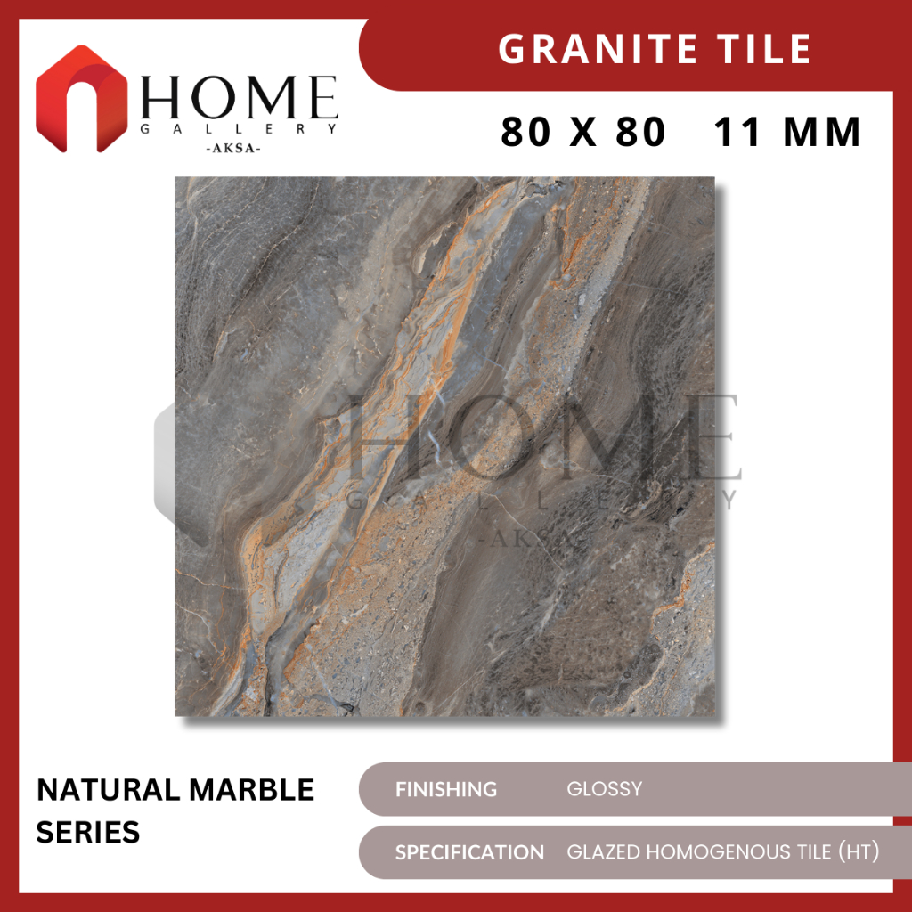 Granit Lantai 80x80 IKAD Marble Series Glossy Tobacco Brown