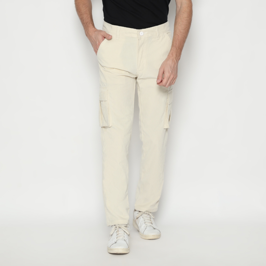 FICHINO Corduroy Cargo Pants / Celana Cargo Panjang Pria Corduroy Cream