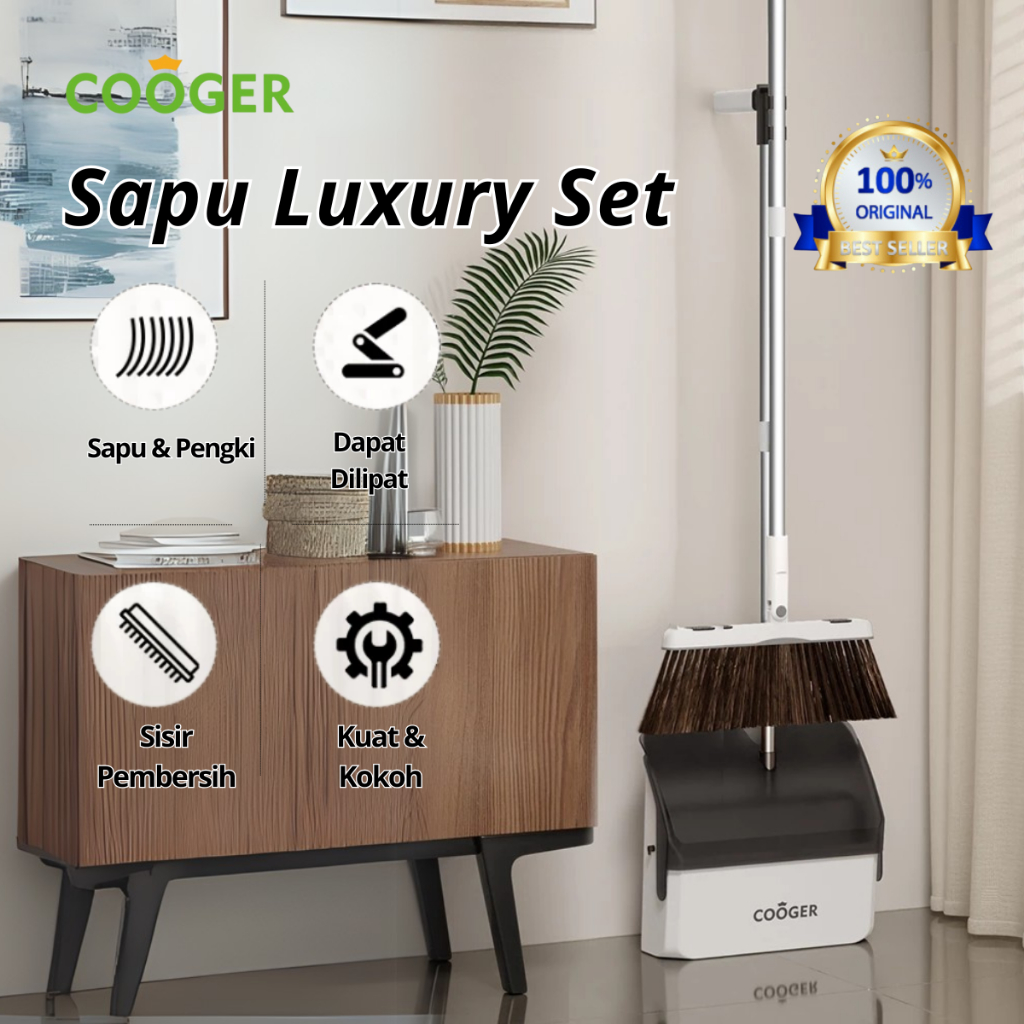 COOGER Sapu Lantai dan Pengki Set Alat Pembersih Lantai Rumah Luxury Broom Dustpan Praktis Sapu dan 