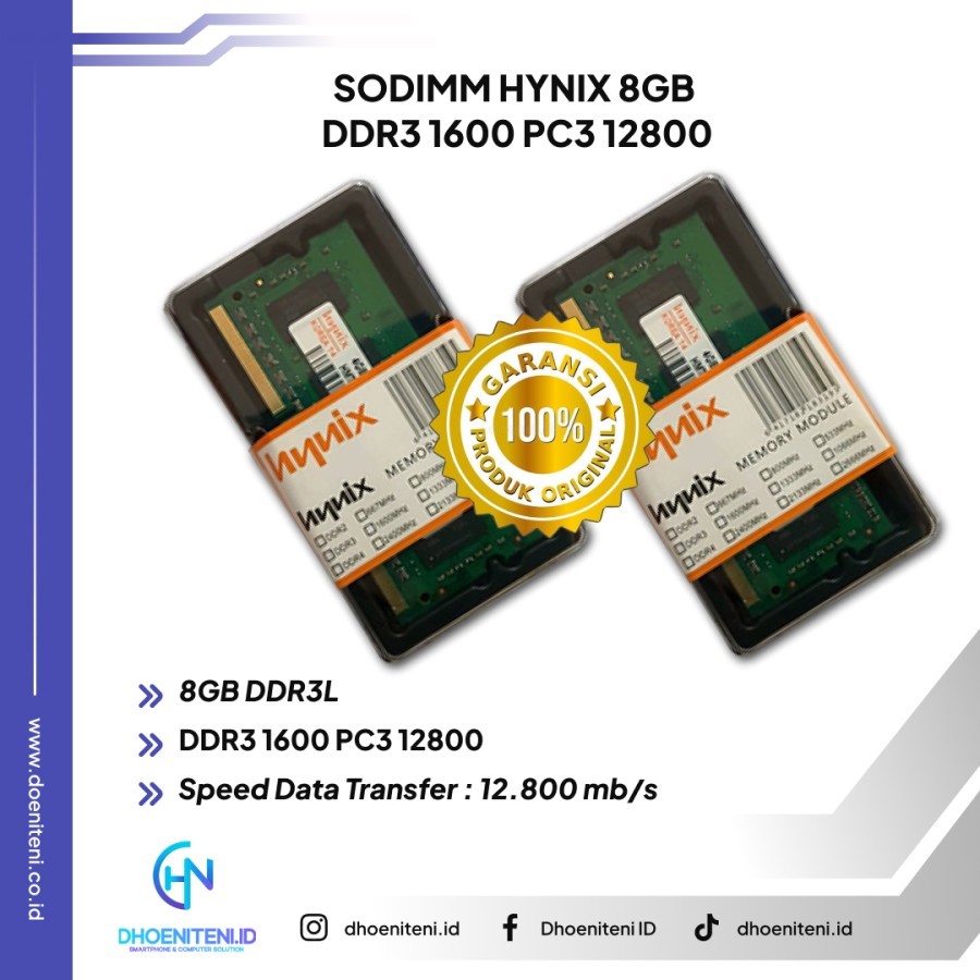 MEMORY RAM SODIM - LAPTOP DDR3 8GB PC3L 12800 HYNIX NEW - RAM 8GB BARU