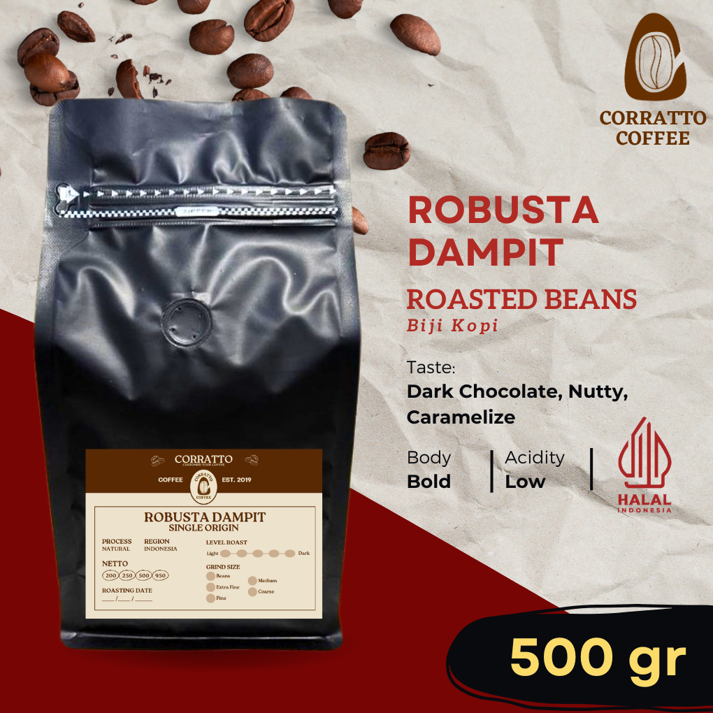 

Biji Kopi Java Robusta Dampit 500 gram Corratto Coffee