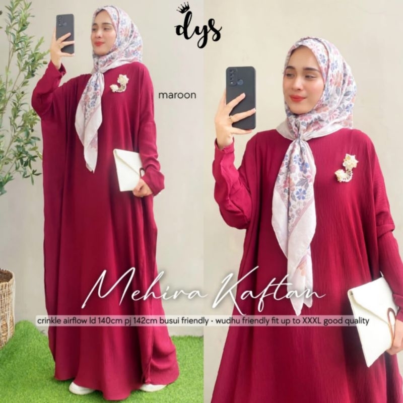 LD 140 Baju Muslim Wanita Kaftan Jumbo XXXXL Crincle Airflow MEHIRA KAFTAN