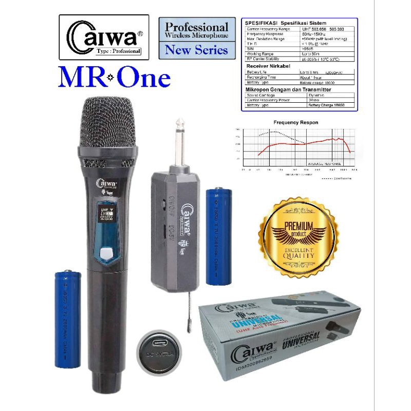 Mic Wireless Caiwa MR ONE UHF +1 PC Baterai Rechargeable Microphone Mic Tanpa Kabel Mic Vokal Karaok