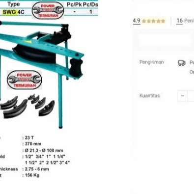 

Alat Pembengkok Pipa Hydraulic 1/2"-4" SWG 4 Pipe Bender Hidrolik SWG4