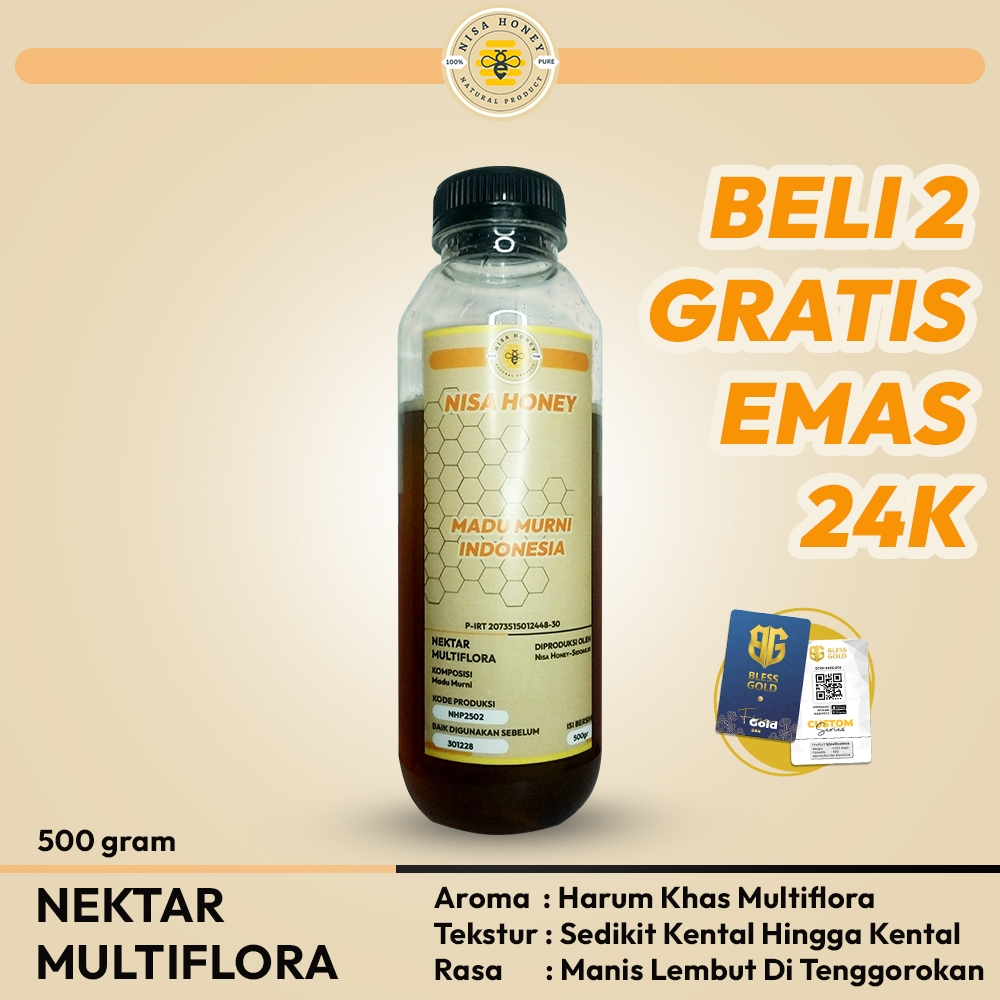 

Madu Asli Murni 100% Tanpa Campuran Nisa Honey Nektar Multiflora 500 Gram