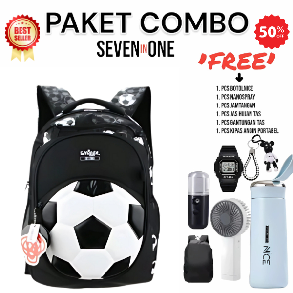 tasqumini - Tas Ransel Sekolah Anak Wanita & Pria Tk SD SMP Paket Combo Hemat Motip FOOT BAL FASHION