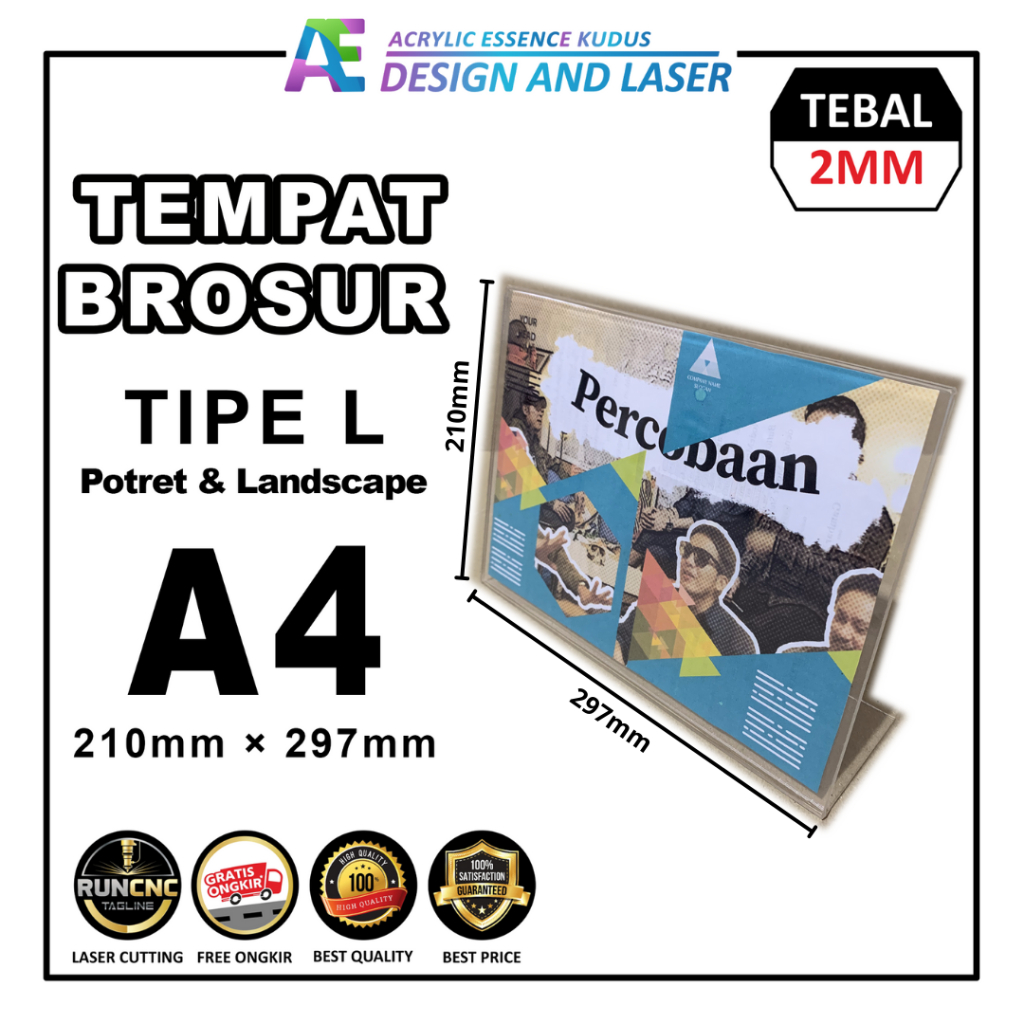 

Akrilik Tempat Brosur Tipe L | Sign Holder | QRIS | Barcode | Menu | Wall Thicker Acrylic – A4