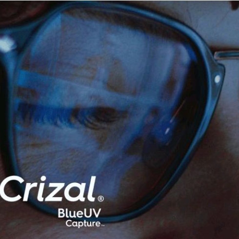 kacamata dengan lensa essilor crizal blue uv capture