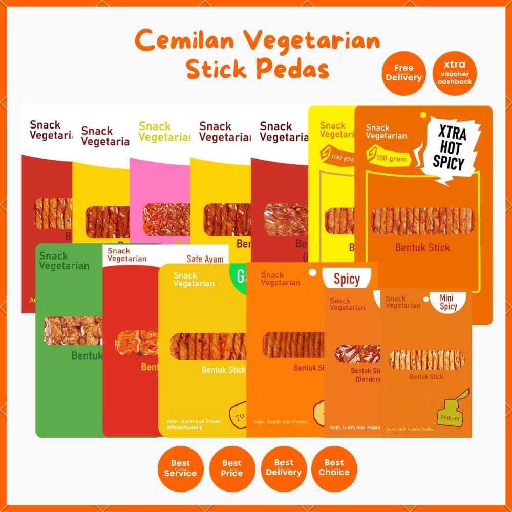 

Stick pedas PAKET 50PCS Spicy tendon tofu Vegetarian / Snack Viral kulit kembang tahu gulung gluten spicy tofu vegetarian