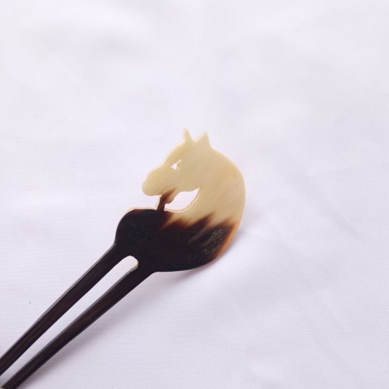 Hair clip bahan tanduk asli aksesoris rambut bentuk lucu / tusuk konde handmade kerajinan tanduk