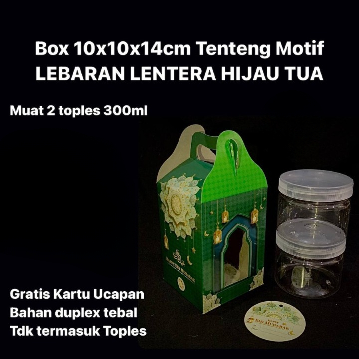

Dus Jinjing Idul Fitri Muat Toples Tabung 800ml/600ml Motif Lentera Hijau Tua 1
