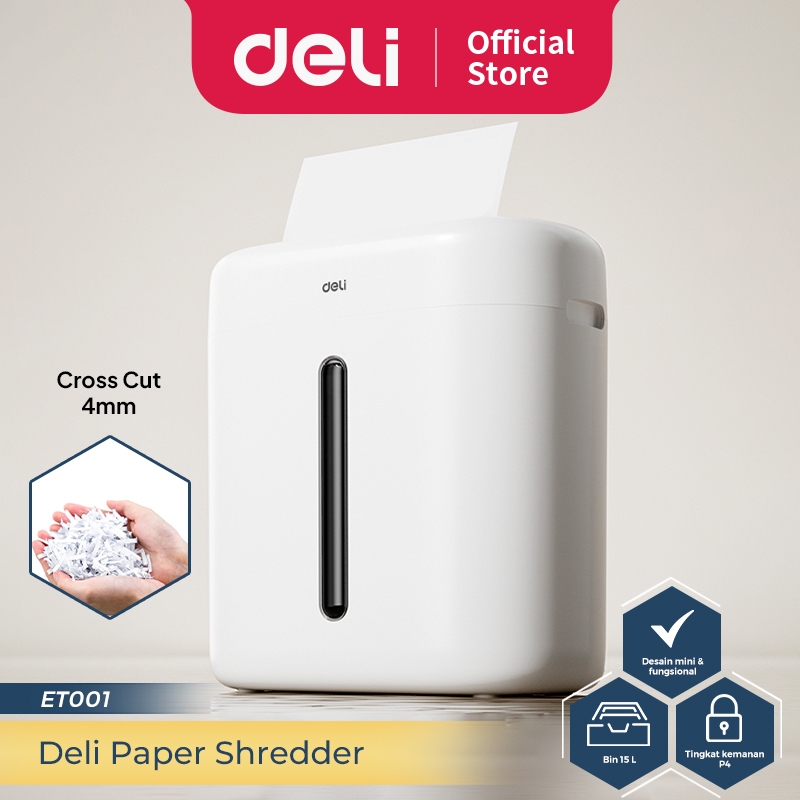 Deli Paper Shredder Mesin Penghancur Kertas A4 Kapasitas 6 Lembar 15 Liter Trendy dan Mini ET001