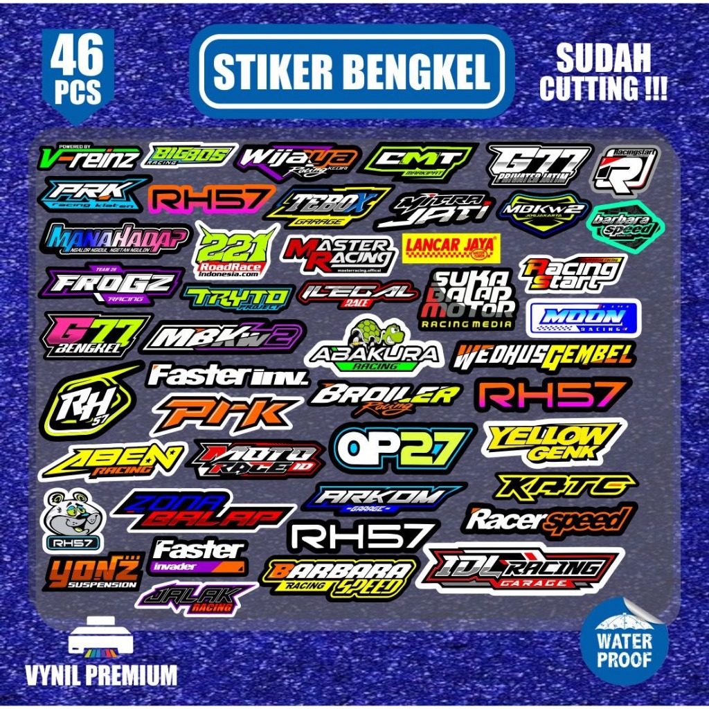 

46pcs stiker pack bengkel balap racing sponsor sudah terpotong