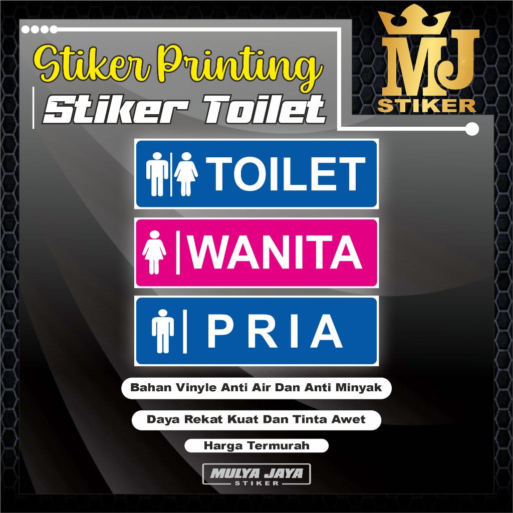 

PROMO Mulya Jaya Stiker Toilet / Stiker Toilet Pria / Stiker Toilet Wanita / Stiker Kamar Mandi / Bahan Vinyl Anti Air
