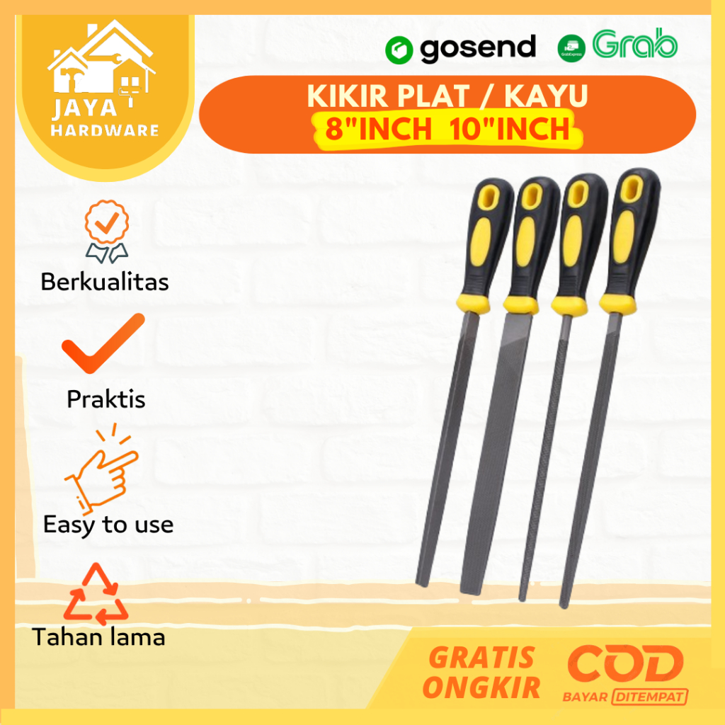 Kikir Besi Baja Ukuran 8" Inch (Besar) Model Gepeng Kotak Petak Flat / Setengah Bulat / Segitiga Unt