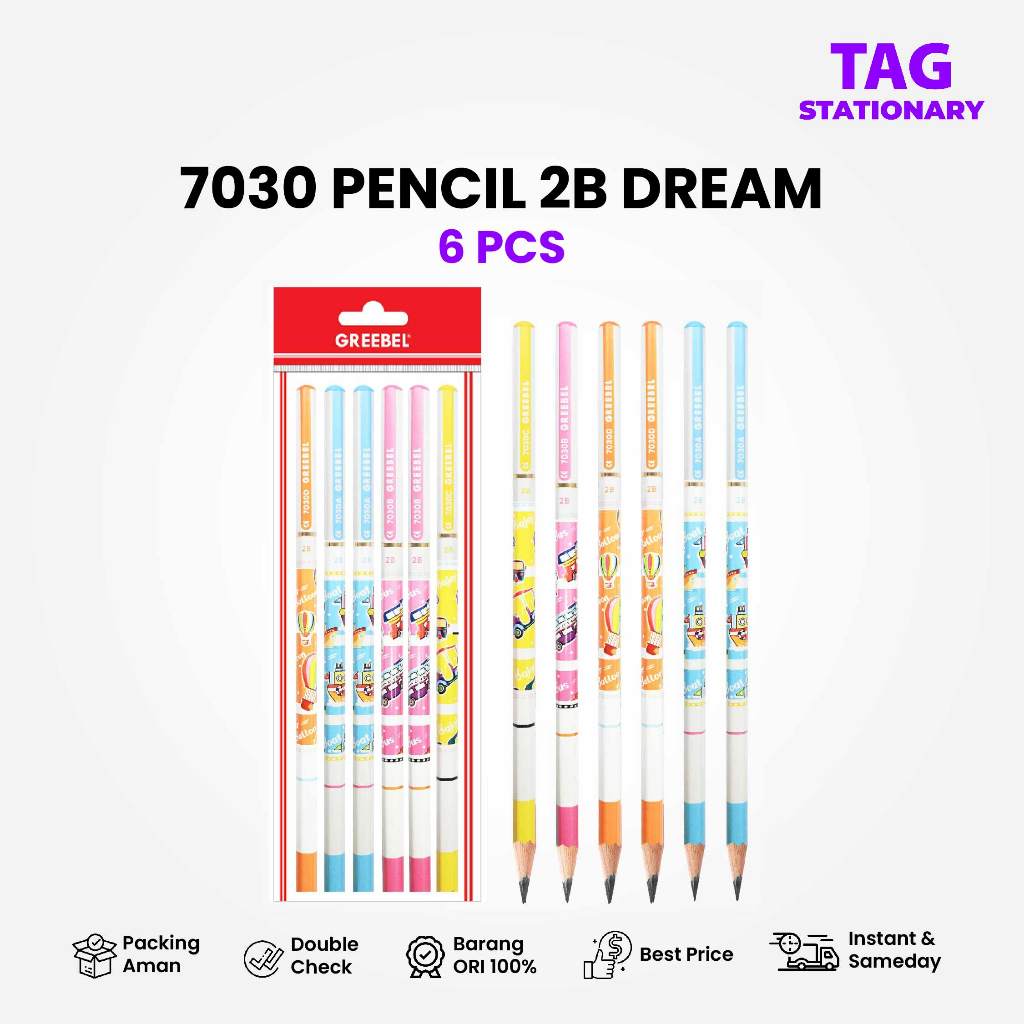 

GREEBEL Pensil Kayu 2B 7030 DREAM (6PCS/SET) / Pensil Tulis Pensil Ujian Sekolah Pensil Karakter