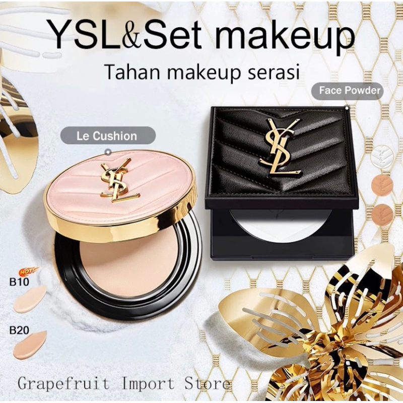 Tahan makeup serasi & ysl Set makeup / YSL Set Makeup Serasi Face Powder  Le Cushion Encre De Peau  
