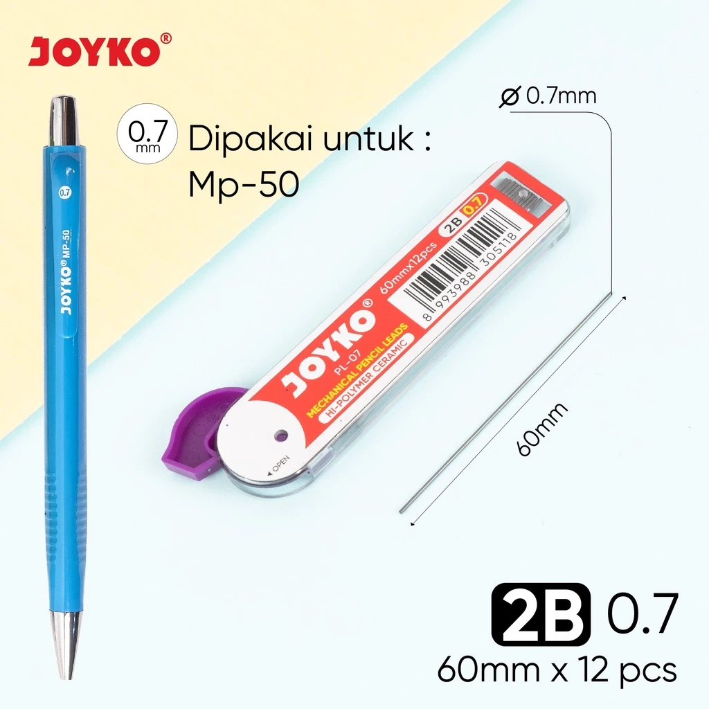 

Pencil Lead Isi Pensil Mekanik Joyko PL-05 & PL-07 2B 0.5 mm & 0.7 mm