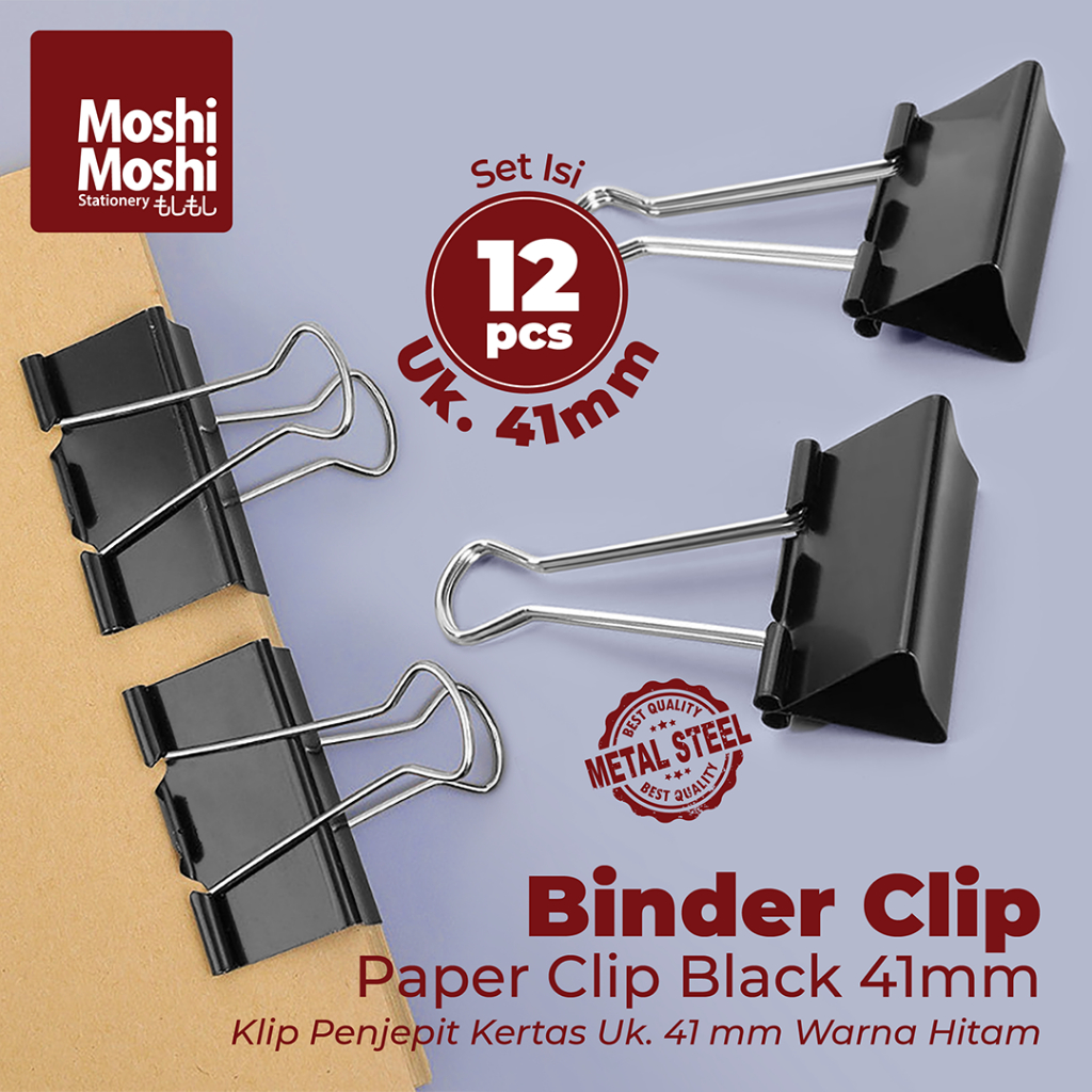 

Paper Binder Clip 41mm Black Document Moshi Klip Penjepit Kertas Peralatan Tulis Kantor Set Isi 12 pcs