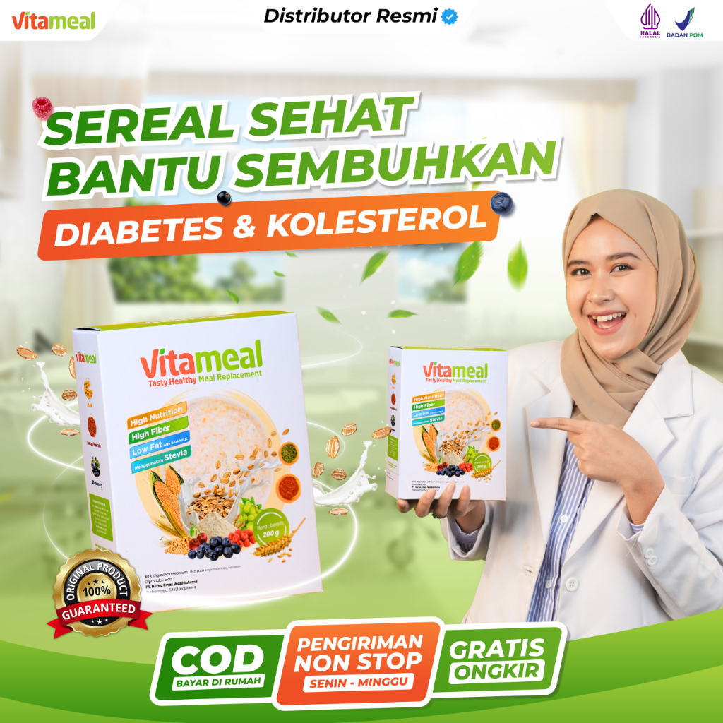 

VITAMEAL - Original 100%. Sereal Sehat Bernutrisi Bantu Cegah Diabetes Menurunkan Gula Darah Mengatasi Kencing Manis Diabetes Melitus Cereal Pengganti Sarapan Diet Sehat Meal Replacement Detoks Melancarkan Pencernaan Asam Lambung Vitamale Vitameel
