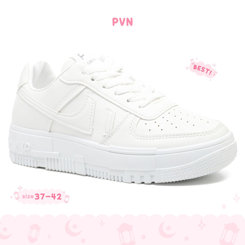 PVN Kara Sepatu Sneakers Wanita Kets Putih HItam Sport Shoes White Black 354