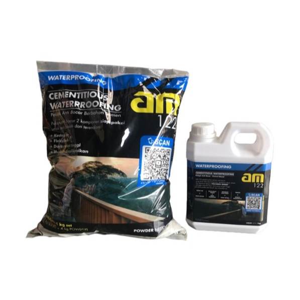 AM Mortar AM 122 - Pelapis Anti Bocor Area Basah & Terendam kemasan semen 4kg cairan 1kg