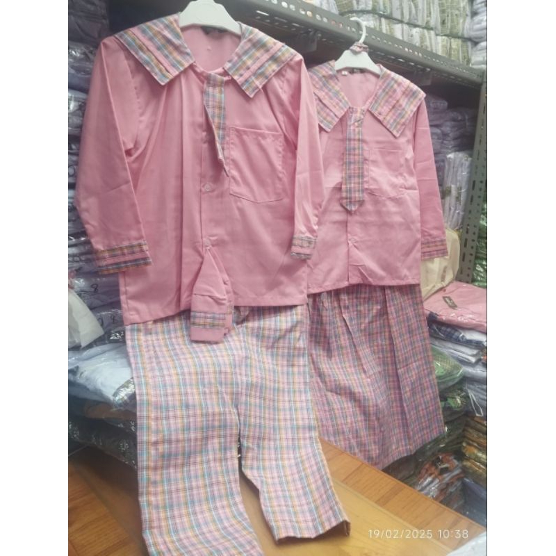 seragam sekolah anak paud/tk model popay lengan panjang pink