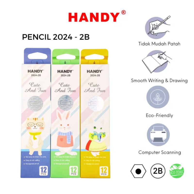 

Pensil Handy 2024 - 2B (12 pcs) / Pensil Sketch Gambar Writing Drawing