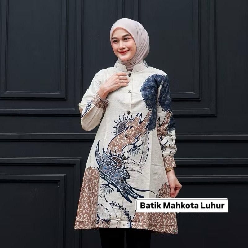 Batik Tunik  cewek  -Baju Batik wanita Tunik Seragam lengan panjang, bahan katun berkualitas Elegan